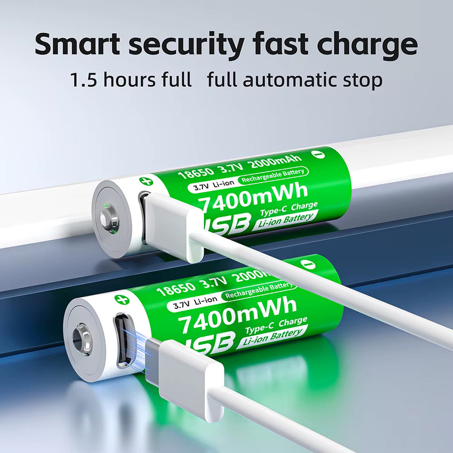 PUJIMAX Wiederaufladbare 18650 Lithium-Batterien mit Typ C Anschluss, 2000 mAh, 3,7 V, Farbe Grün - Bild 2