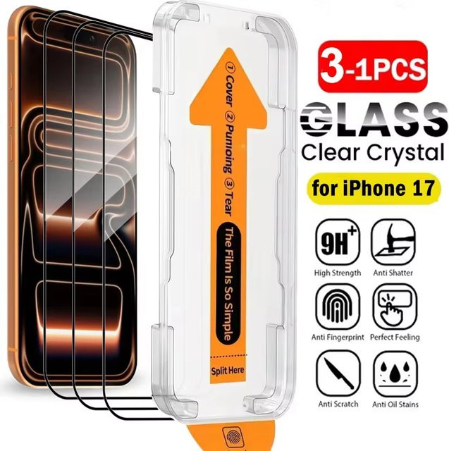 8K HD gehärtetes Glas Displayschutzfolie für Apple iPhone 17 16 15 14 13 12 11 Pro Max XS XR X mit Montagehilfe, transparent - Bild 1
