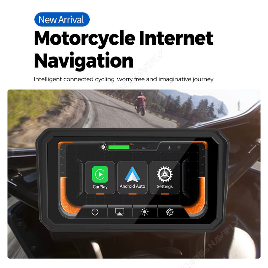 NaviFly Tragbares Motorrad-GPS-Navigationsgerät mit 6 Zoll Display, IP67 Wasserdicht, Dual Bluetooth, Wireless CarPlay und Android Auto, Schwarz - Bild 2
