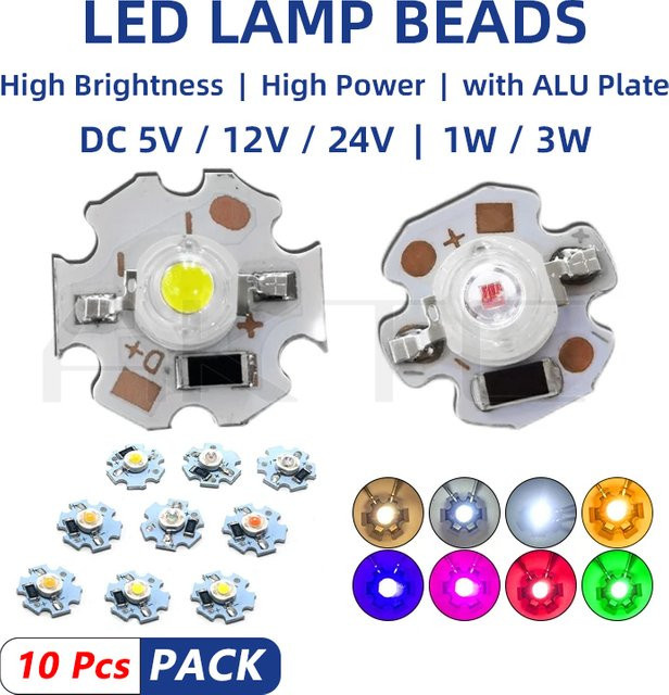 10 Stück ankatec Hochleistungs-LED-Lampenperlen mit Aluminium PCB für DC 5 V 12 V 24 V (1 W 3 W) - Bild 1