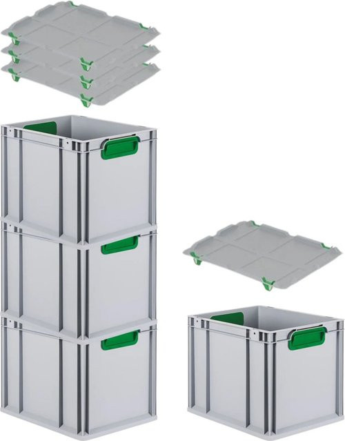 PROREGAL Spar Set 4x Eurobox Nextgen Color mit Auflagedeckel und Schiebeschnappverschlüssen, Farbe: Grün, H x B x T: 32 x 30 x 40 cm - Bild 1