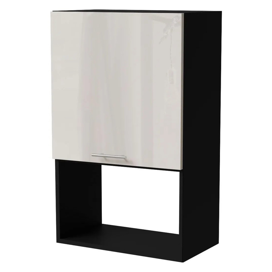 Feldmann-Wohnen Mikrowellenumbauschrank Brerra W4MK/60 in Schwarz und Creme Hochglanz B/T/H: 60 x 32,5 x 96 cm - Bild 2