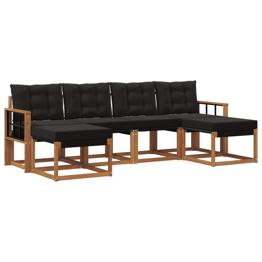 vidaXL Outdoor-Sofagarnitur 6-teilig aus Akazienholz und Textilene in Natur und Schwarz mit Kissen - Bild 2