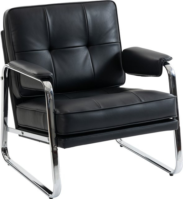 HOMCOM Sessel aus PU-Leder in Schwarz mit Metallbasis und Knopfheftung für Wohnzimmer, Schlafzimmer oder Büro - Bild 1