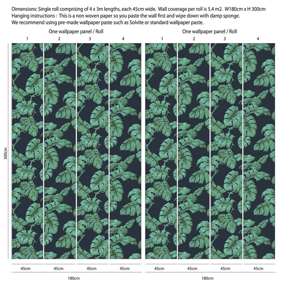 House of Hackney Wandtattoo Tarovine Mural in Midnight Green und Gold mit botanischem Floral-Design - Bild 1