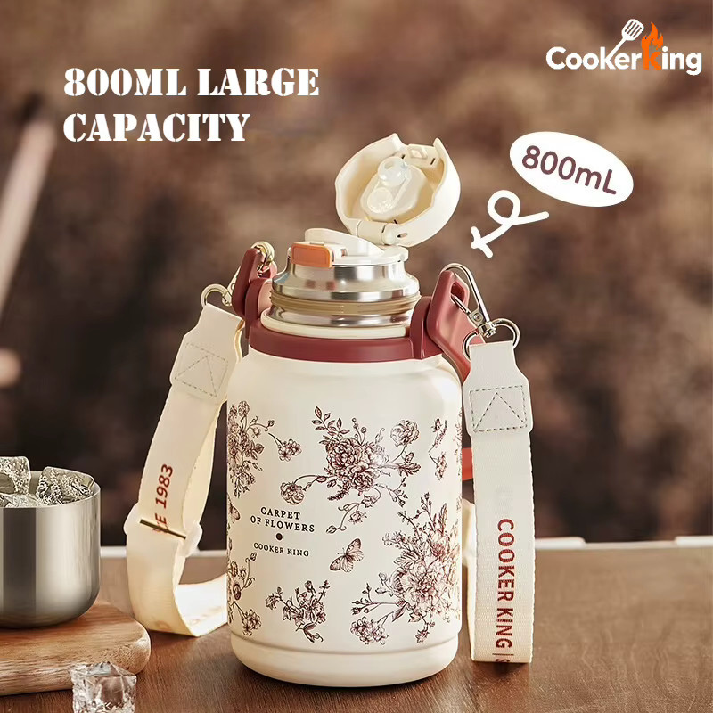 Cooker King Handthermoskanne aus Edelstahl und PP für Camping und Haushalt, 800 ml, Pink/Weiß - Bild 3