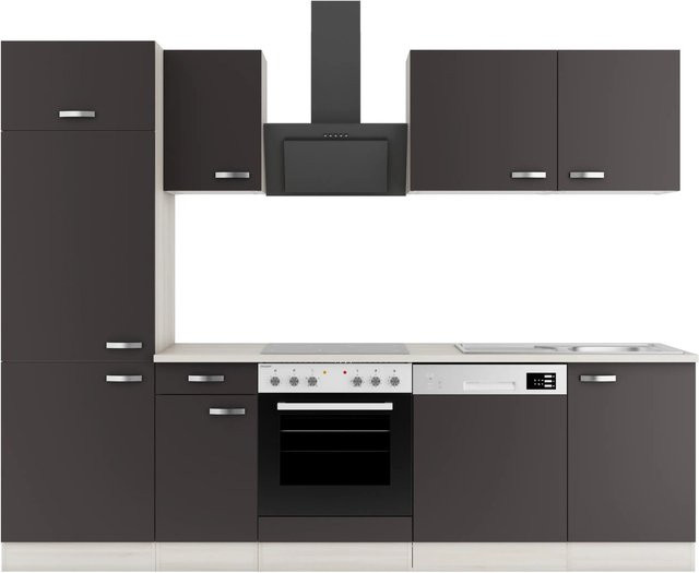 OPTIFIT Faro220 Küchenzeile in Anthrazit mit modernem Design und melaminbeschichteten Qualitätsspanplatten, Breite: 270 cm - Bild 1