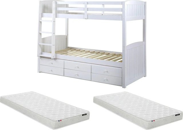 Vente-unique Etagenbett Anchise aus Kiefer Massivholz in Weiß, B/T: 90 x 190 cm - Bild 1