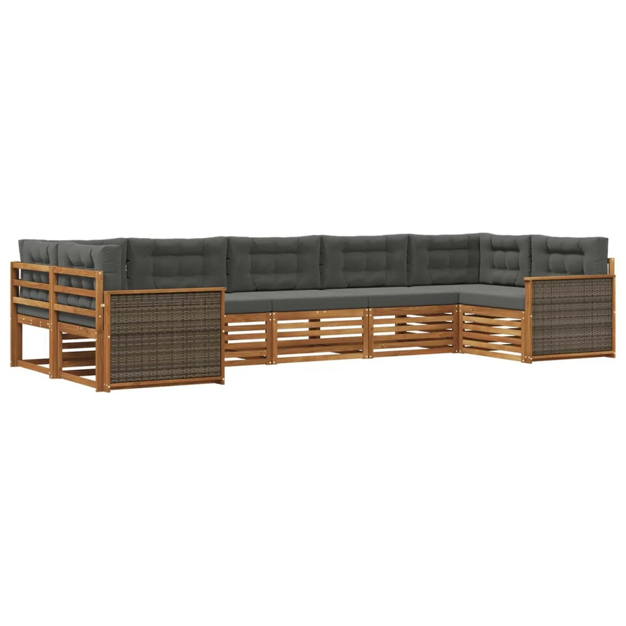 vidaXL Outdoor-Sofagarnitur aus Akazienholz in L-Form mit Kissen, Anthrazit und Natur - Bild 2