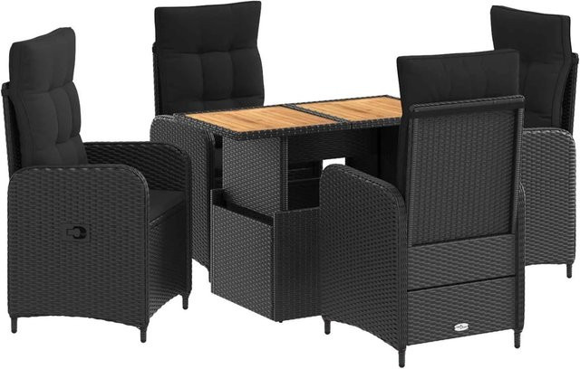 vidaXL Outdoortisch-Set aus Polyrattan und Akazienholz in Schwarz mit 5 Teilen - Bild 1