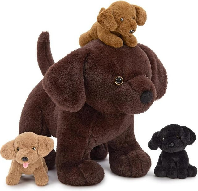 Wucifang Bags Schokoladen Mama Labrador Hund mit 3 Welpen, Plüschtier, 4-teiliges Set, ab 3 Jahren - Bild 1