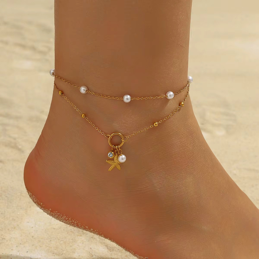 DIEYURO Fußkettchen Edelstahl, Gold, Perle, Zirkonia, Damen - Bild 3