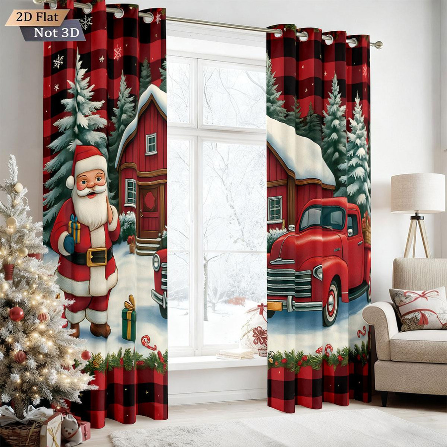 Set aus 2 verdunkelnden Weihnachts-Vorhängen mit Weihnachtsmann-Motiv in Multicolor, Polyester, B: 100 cm, H: 70 cm - Bild 4