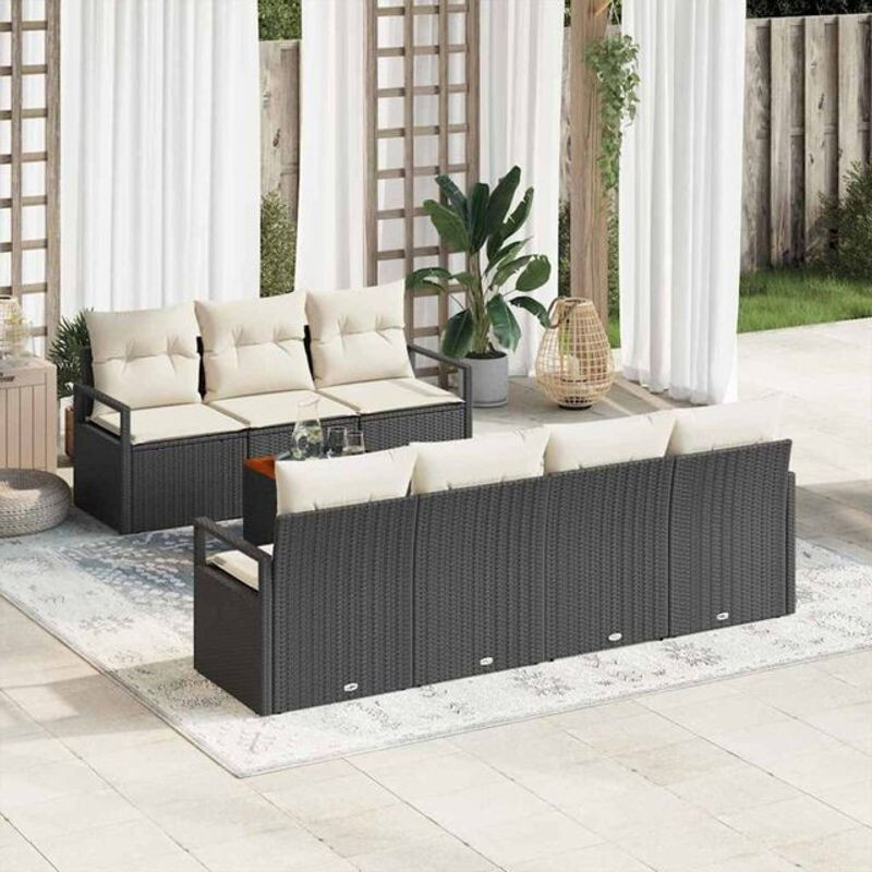 Vidaxl Garten-Sofa-Set aus Poly-Rattan mit 8 Kissen in Schwarz - Bild 1