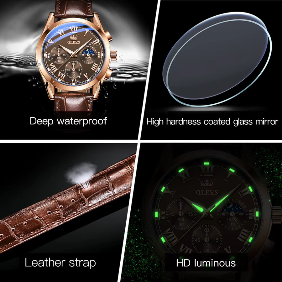 OLEVS Chronograph, Quarzuhr, Leder, Edelstahl, Herren - Bild 5