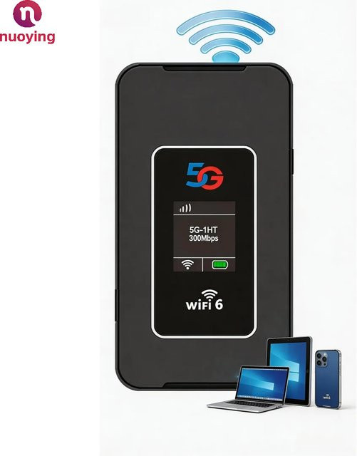 NUOYING 5G WiFi6 Mobiler WLAN-Router mit 8000mAh Akku, Tragbarer LTE Pocket Hotspot in Schwarz für bis zu 16 Geräte - Bild 1