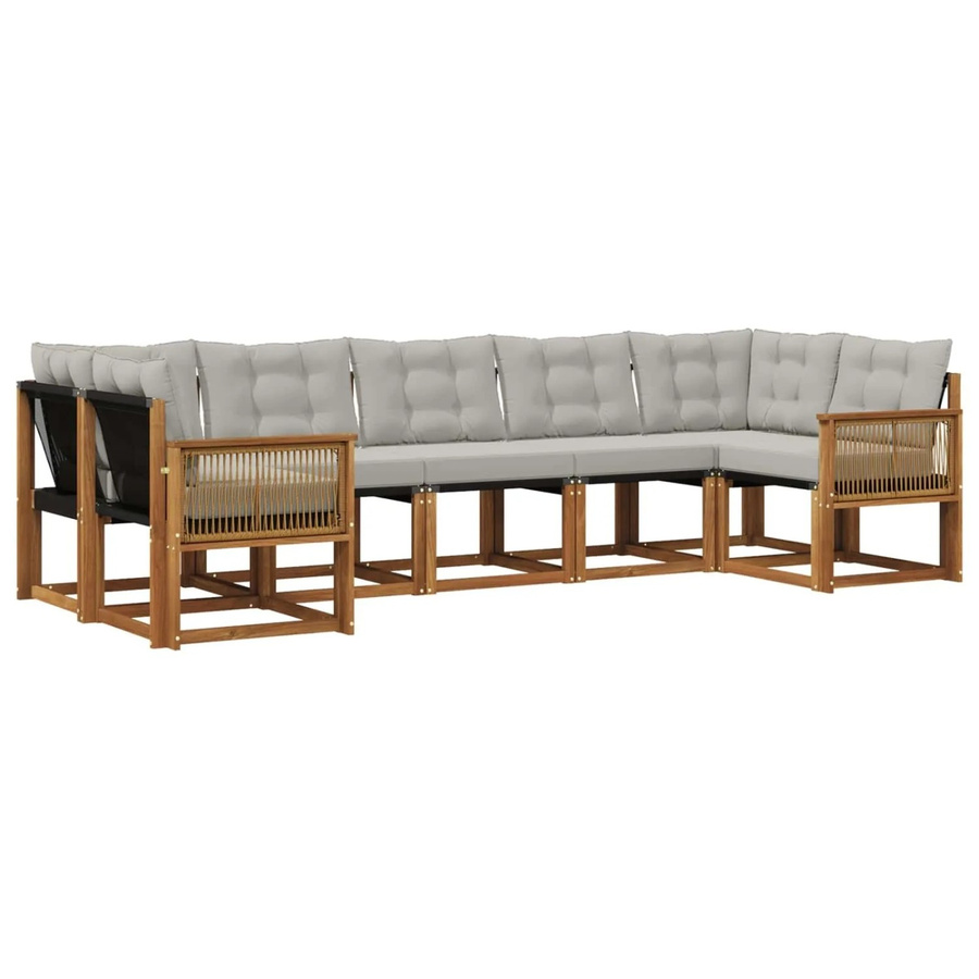 vidaXL Outdoor-Sofagarnitur L-Form aus massivem Akazienholz mit 7 Textilene-Kissen in Hellgrau - Bild 2
