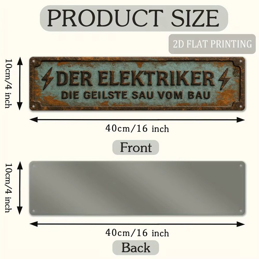 HELLOYOUNG Aluminium-Wandschild Elektriker Humor im Vintage-Stil, rechteckiges Metallschild für den Garten, B: 40 cm, H: 10 cm, T: 1 cm - Bild 2