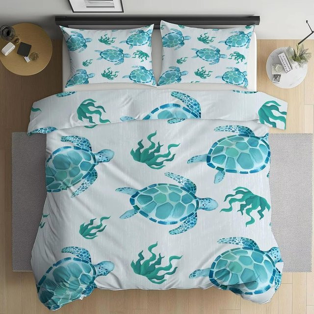 Flylo Bettwäsche-Set Unterwasserwelt Meeresschildkröte und Koralle in Blau, wendbare Microfaser-Bettwäsche mit Reißverschluss, B/H: 140 x 200 cm - Bild 1