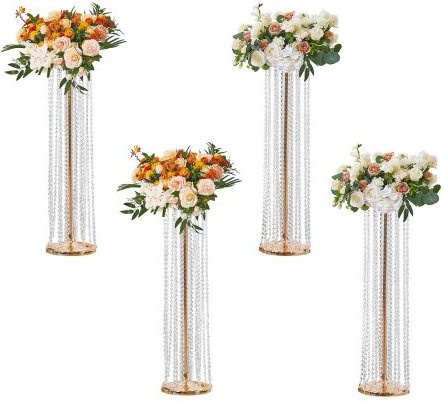VEVOR 4er-Set Blumenhocker aus Eisen in Gold, moderne Pflanzenständer mit Kristallvasen für Dekoration, B/T/H: 20 x 20 x 90 cm - Bild 1