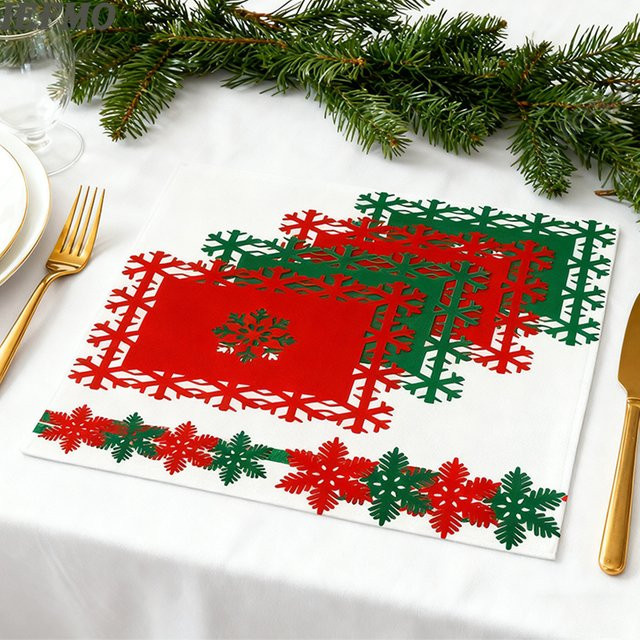 12er-Set IEFMO Weihnachts-Tischsets aus Filz in Rot mit Sternen-Design, rutschfeste rechteckige Tischsets für deine Weihnachts-Dinner-Party, B/T: 35,0 x 25,0 cm - Bild 1