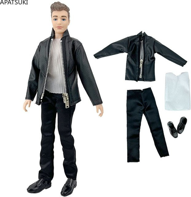 Ken Boy Doll Outfits, Schwarzes Leder-Kleidungsset im Motorrad-Stil, Zubehör - Bild 1