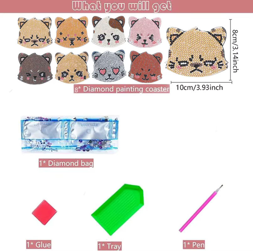 8-teiliges DIY-Diamant-Malerei-Kunstset mit Bärenmuster und Untersetzern in Multicolor - Bild 2