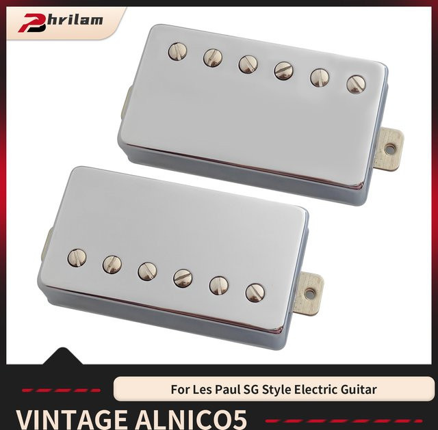 Phrilam Pro LP Vintage Alnico 5 Humbucker Tonabnehmer-Set für E-Gitarren im LP-Stil, Farbe: Silber - Bild 1