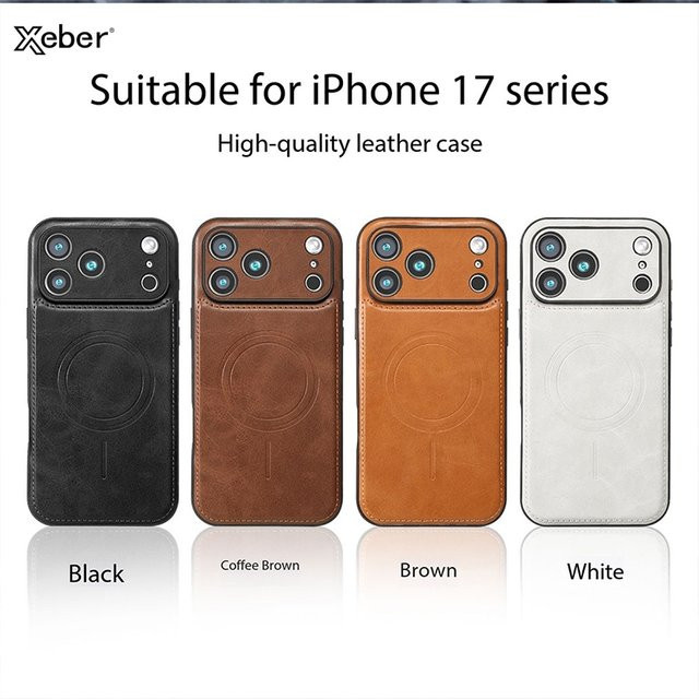 Xeber MagSafe Magnetische Leder Schutzhülle für iPhone 12 bis iPhone 17 Pro Max Plus, Schwarz - Bild 1