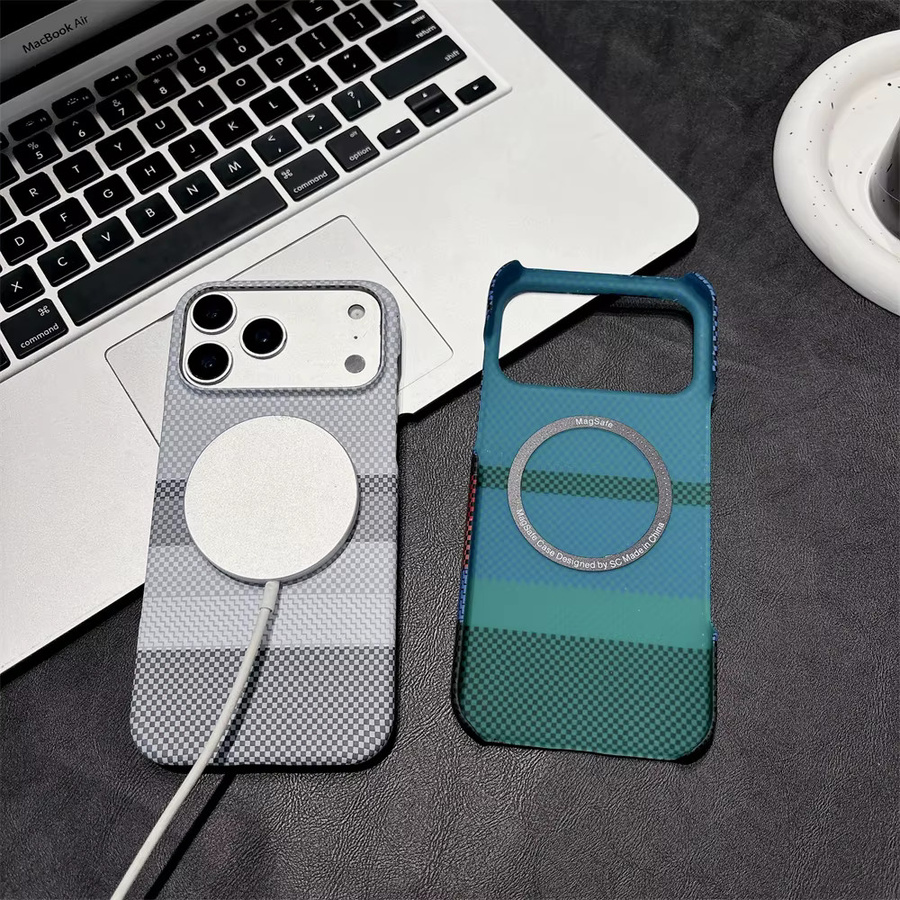 Stoßfeste PC-Magnethülle mit Kevlar-Carbonfaser-Muster für iPhone 17, Air 16 und 15 Pro Max, MagSafe kompatibel, dünne harte Schutzhülle in Multicolour - Bild 2