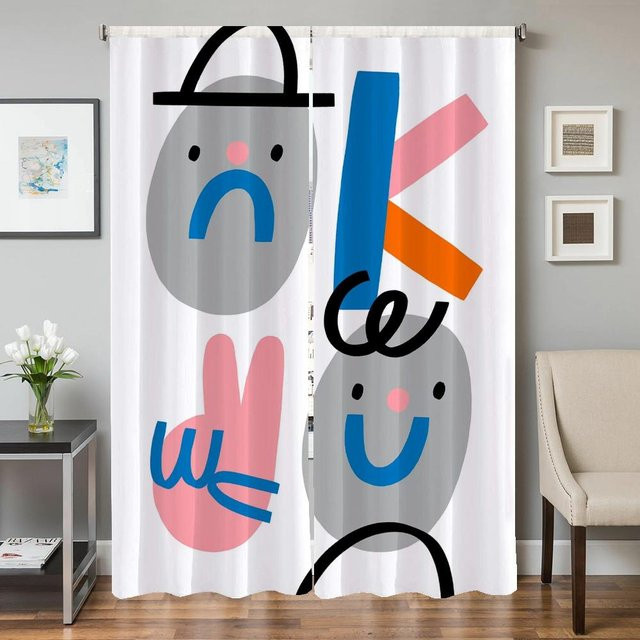 2er-Set Fensterküchenvorhänge mit abstraktem Tier-Design, halbtransparent, mehrfarbig, Breite: 50 cm, Höhe: 70 cm - Bild 1