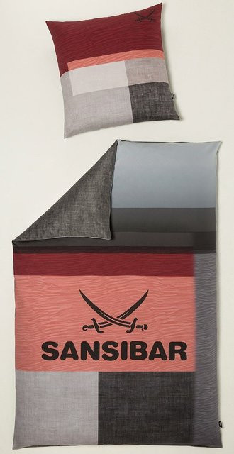 Sansibar Bettwäsche aus Mako-Satin mit grafischem Natur-Design in Rot und Multicolour, Set bestehend aus Bettbezug und Kissenbezug, B/H: 135 x 200 cm, Kissenbezug: 80 x 80 cm - Bild 1