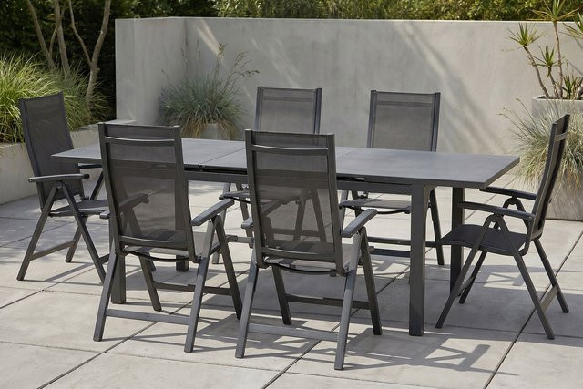 Kettler Altura Garten-Essgruppe aus Aluminium und Textilene in Anthrazit mit 6 Klappstühlen und ausziehbarer Tischplatte - Bild 1