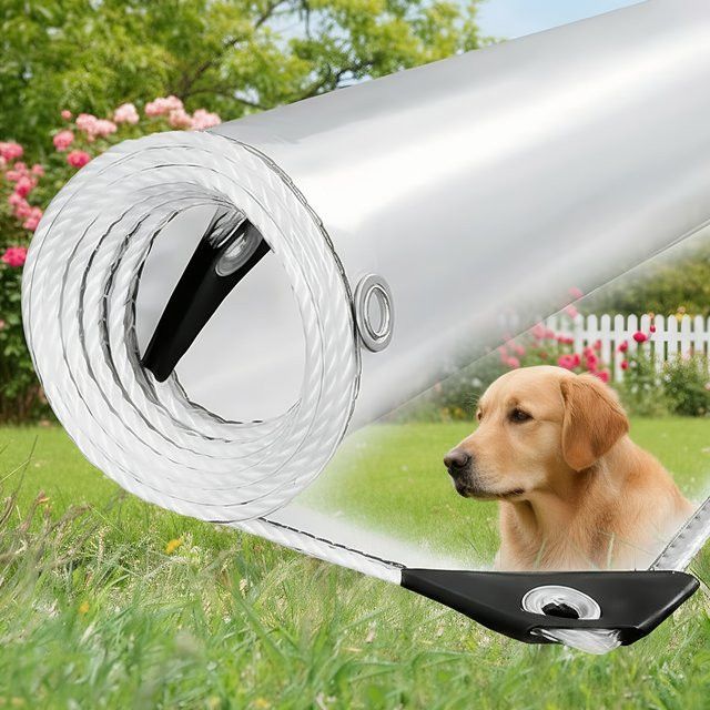 Wasserdichte transparente PVC-Plane mit rostfreien Ösen für Terrasse, Pavillon und Gartenmöbel, 0,2 mm Stärke - Bild 1