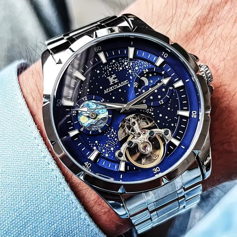 AOKULASIC Armbanduhr Automatik, Edelstahl, Schwarz, Herren - Bild 2