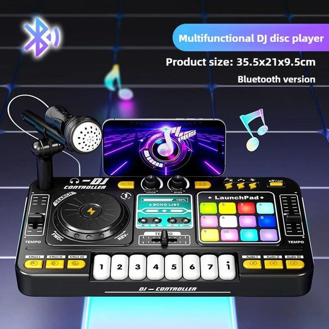 Linyi toy car Kinder Dj Controller Musikspielzeug, Mixer mit Mikrofon, LED-Licht, ab 3 Jahre - Bild 1