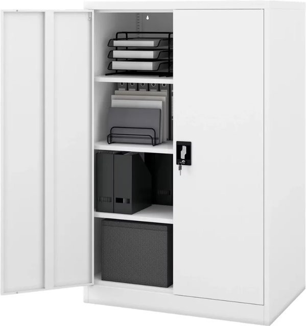 JAN NOWAK Aktenschrank KEVIN Abschließbarer Metallschrank mit 4 Ebenen für Büro und Werkstatt, Weiß, B/T/H: 90 x 60 x 140 cm - Bild 1