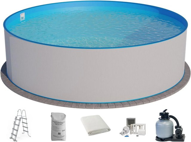 Waterman Stahlwandpool Set 6-teilig Hoch Rund in Weiß und Blau, Durchmesser: 300 cm, Höhe: 90 cm - Bild 1