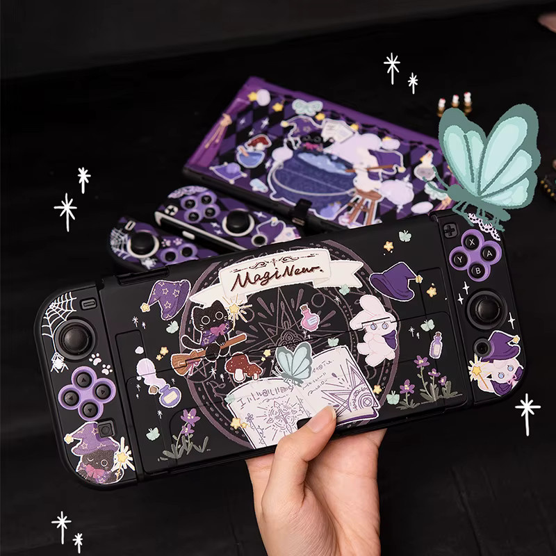 Magic Black Cat Schutzhülle für Nintendo Switch OLED mit Split Joy-Con Hard PC Cover in Schwarz - Bild 2