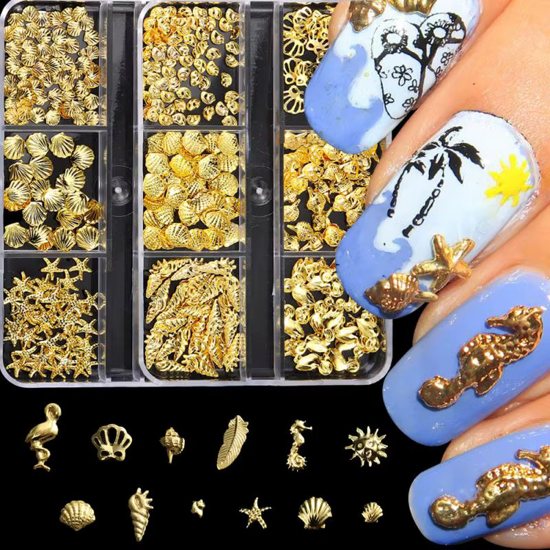 North moon Nagelkunst-Charms, Metall-Muschel Seestern Seepferdchen Perlen, Metallic - Bild 3