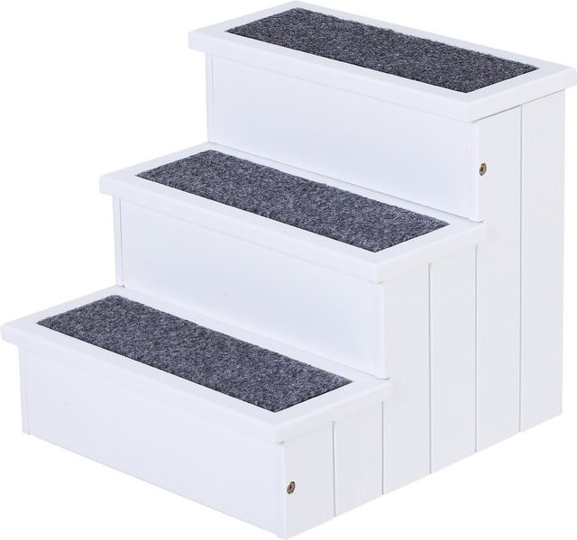 PawHut Haustiertreppe aus Tannenholz mit rutschfester Oberfläche in Weiß B/H/L: 45 x 38 x 41 cm - Bild 1