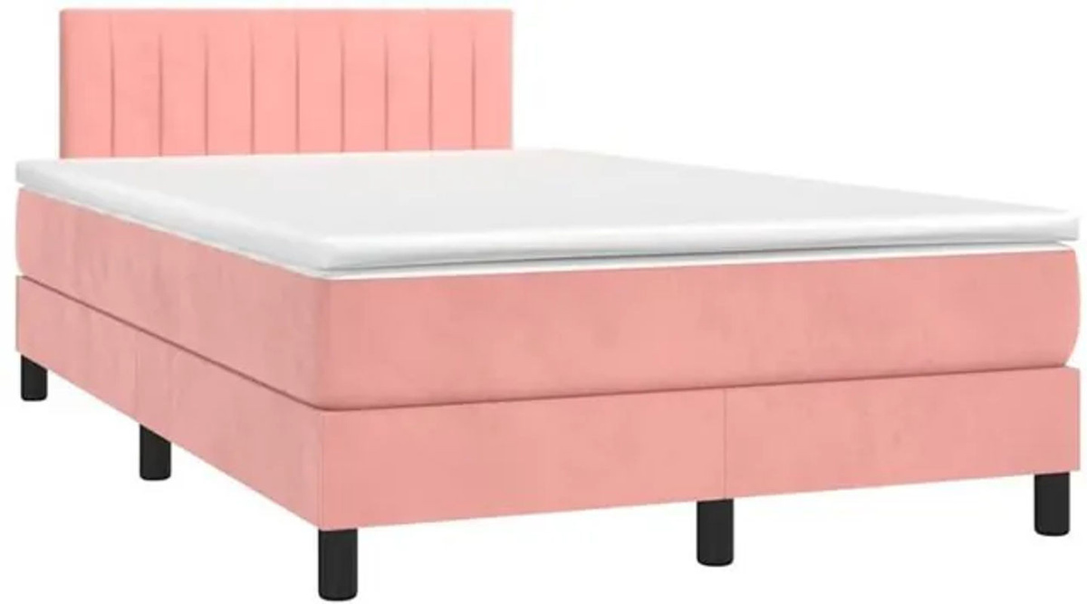 Vidaxl Boxspringbett mit Matratze und LED in Rosa und Weiß aus Samt, B/T/H: 120 x 190 cm - Bild 1
