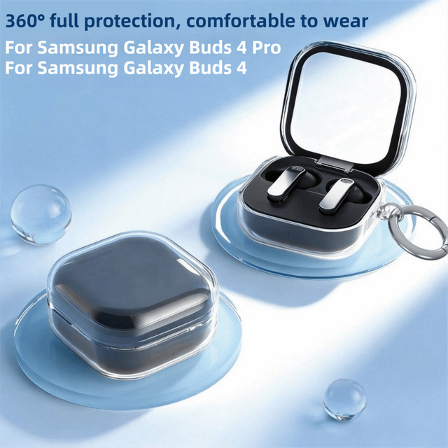 Transparente Schutzhülle mit Schlüsselanhänger für Samsung Galaxy Buds 4 und Buds 4 Pro, stoßfest und kratzfest - Bild 1