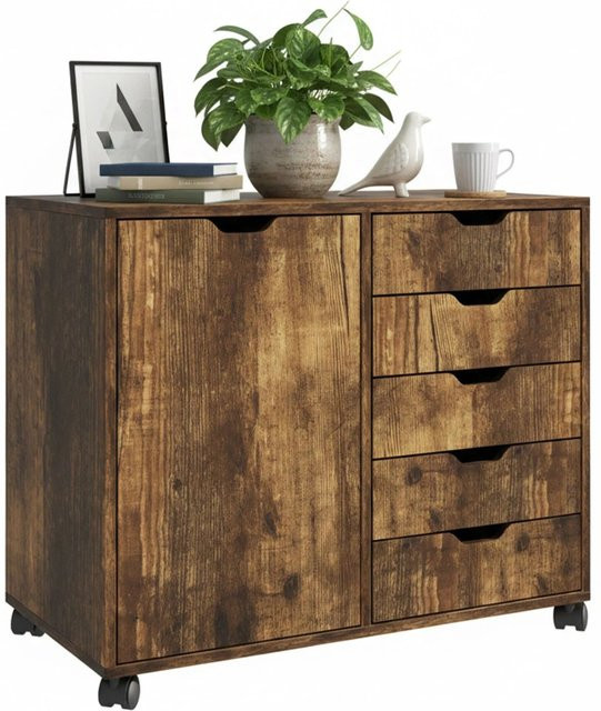 Relaxdays Rollcontainer mit Schubladen und Fächern in Vintagebraun, B/T/H: 65 x 40 x 78 cm - Bild 1