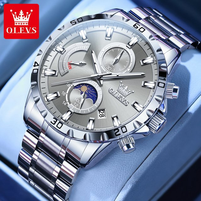 OLEVS Chronograph Armbanduhr Edelstahl, Quarz, 45,5 mm, Herren - Bild 1