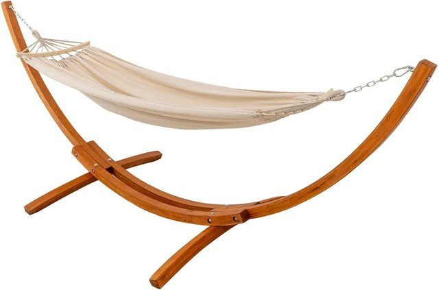 HOMAVO Doppel-Hängematte mit Gestell aus Massivholz in Beige, B/T/H: 320 x 120 x 120 cm - Bild 1