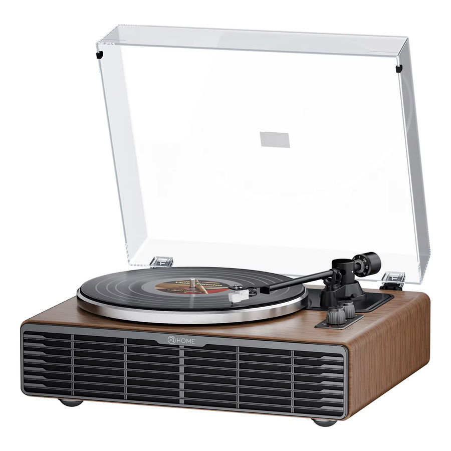 XJ-HOME XJ-H03 Bluetooth-Schallplattenspieler mit Riemenantrieb und 4 integrierten Stereo-Lautsprechern in Braun mit RCA Line Out und AUX-Eingang - Bild 4