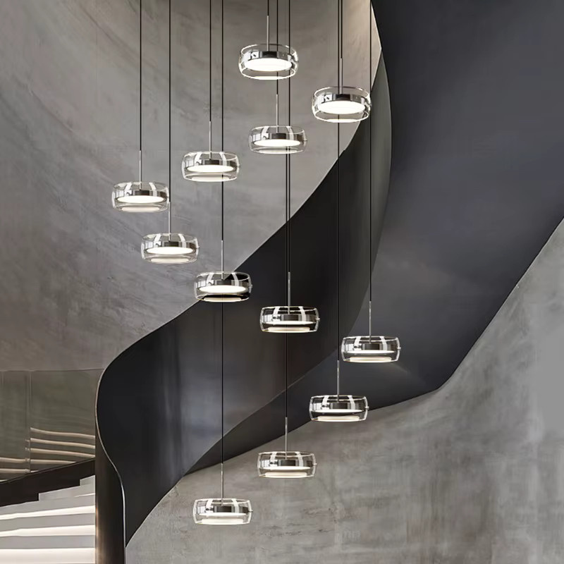 Savenmade Moderne LED-Pendelleuchte in Chrom und Silber mit transparentem Glas-Zylinder für Wohnzimmer und Treppenhäuser - Bild 5