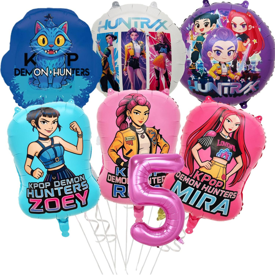 Fashnics Kpop Dämonenjäger Party-Dekoration Set in Rot und Mehrfarbig mit Kuchenaufsatz, Aufklebern und Schlüsselanhänger für Kindergeburtstage - Bild 2