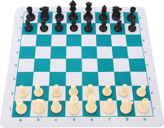 Fishine Schachspiel, Reise-Schachbrett, Kunststofffiguren, PU-Leder, Blau - Bild 1